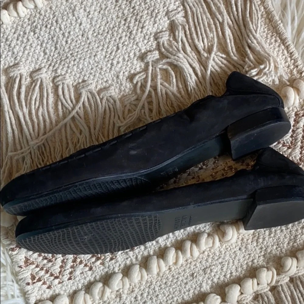 Stuart Weitzman Black Suede Nubuck Woven Flats